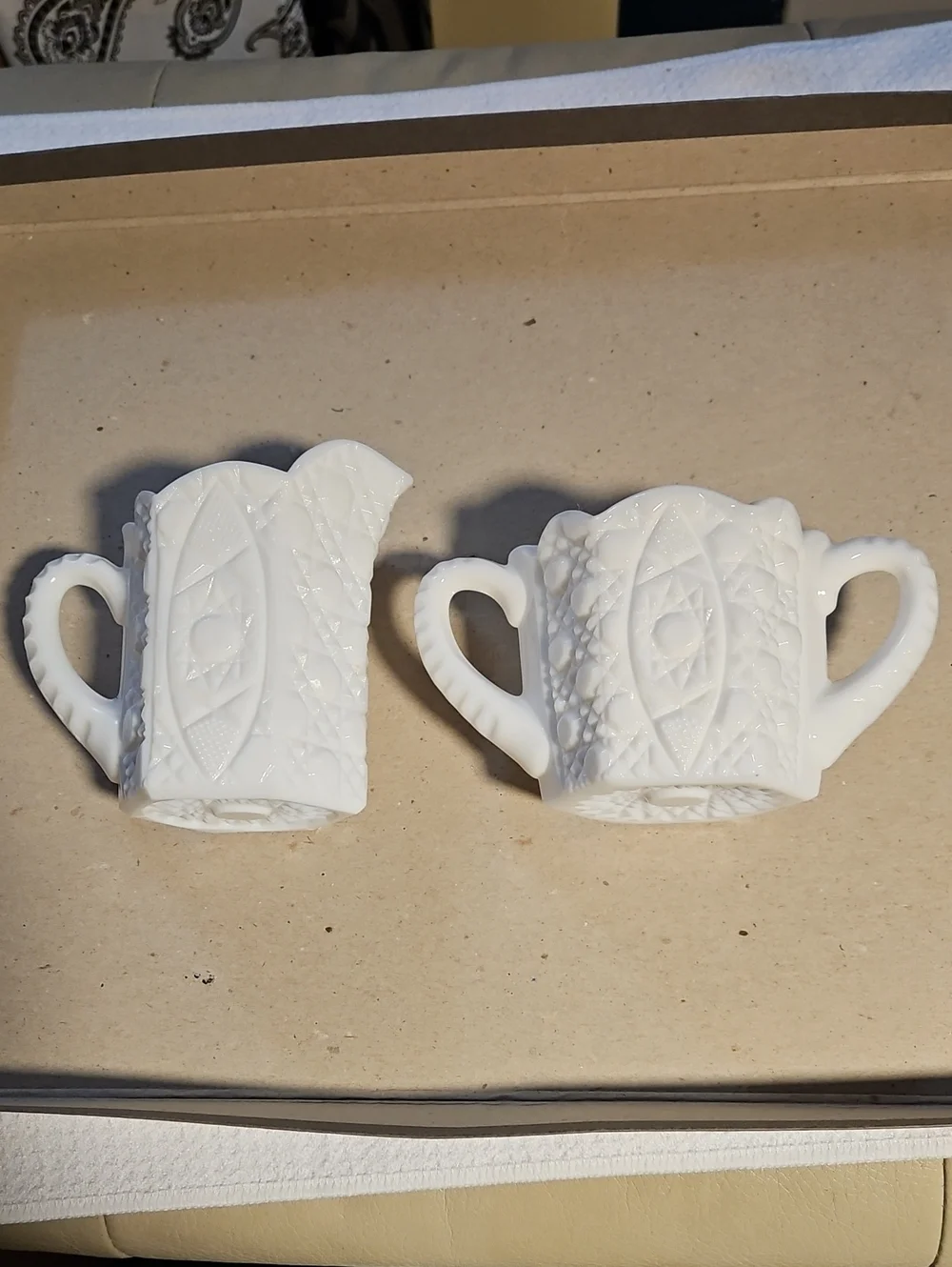Vintage Kemple Glass Rotec Pattern Sugar Bowl with Two Handles